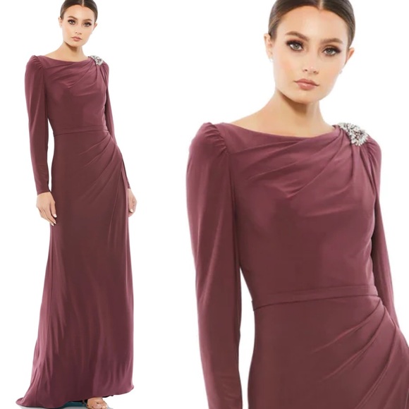 IEENA Mac Duggal Mauve Jersey Gown dress Embellished size 16 - Picture 3 of 9